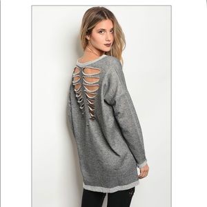 🖤HEATHER GRAY THIN SHIRT TUNIC DESTRUCTED BACK